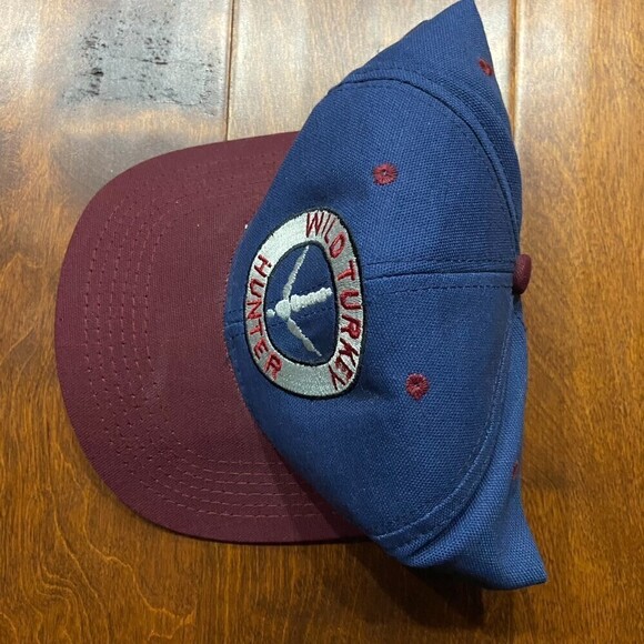 Turkey Hunter Vintage 2 - Tone Navy Maroon Baseball Snapback Cap Hat Men's - Picture 2 of 4